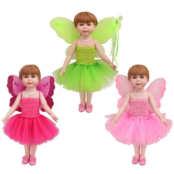 Yaz Pamuk Kayma Elbise + Kelebek Kanat Değnek için 18 İnç amerikan oyuncak bebek ve 43 cm Yeniden Doğmuş Bebek DIY Hediye Ücretsiz Kargo C778
