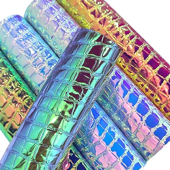 Holografik Rüya Renk Glitter Sentetik Kare Suni Deri Levha Glitter PU Deri Kumaş DIY Yapımı için Yaylar Zanaat Malzemesi