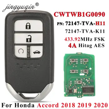 jingyuqin 72147-TVA-H11 İçin Araba Uzaktan Anahtar Honda Accord 2018 2019 2020 4A NCF29A1M 433.92 MHz Anahtarsız Gitmek Akıllı Kart CWTWB1G0090