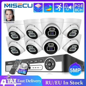 MISECU 5MP Video Gözetim Kamera 8CH POE NVR Akıllı AI Dome Kapalı Kamera İki Yönlü Ses Kaydedici Renkli Gece Güvenlik Sistemi