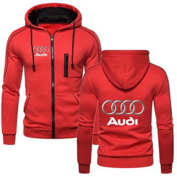 Erkek Hoodie Ceket Audi araba logosu Baskı Fermuar Kazak Motosiklet Ceket Rahat Kazak Spor erkek giyim Kırmızı Hoody