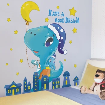 Karikatür Dinozor Hayvanlar Duvar Sticker DIY Yıldız Ay Duvar Çıkartmaları Çocuk Odası için Bebek Odası Anaokulu Kreş Ev Dekorasyon