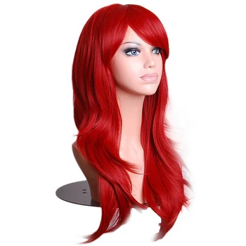 Soowee 70 cm Dalgalı Kırmızı Peruk Sahte Hairpieces Sentetik Saç Siyah Mor Pembe Mavi Cosplay Peruk Kadınlar için