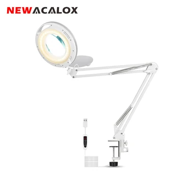 NEWACALOX 5X büyüteç tozluk büyüteç LED lamba 3 ayarlanabilir ışıkları renk için uygun okuma el sanatları hobi kaynak