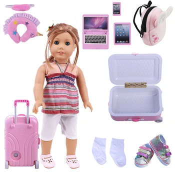 Yeni Pembe oyuncak bebek giysileri Ayakkabı Bavul Seti 18 İnç amerikan oyuncak bebek ve 43CM Doğan Bebek Nesil Rus Kız noel hediyesi