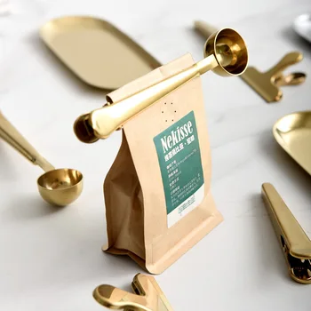 Iki-in-one Paslanmaz Çelik Kahve Kaşığı Sızdırmazlık Klipsi Mutfak Altın Aksesuarları Alıcı Cafe Dekorasyon
