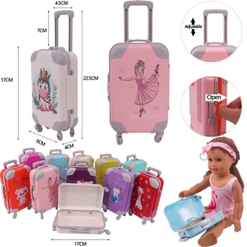 Bebek Aksesuarları Sevimli Baskılı Bavul 18 İnç amerikan oyuncak bebek Kız 43 Cm Bebek Yeni Doğan oyuncak bebek Giysileri Aksesuarları, Nesil