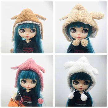 1 ADET Yeni Sevimli Blythe Doll Bebek Şapka Hayvanlar şapka beyaz/pembe/kahverengi Kulak Şapka blythe doll için 1/6 bebek aksesuarları