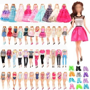 El yapımı 22 Öğe Moda oyuncak bebek giysileri Aksesuarları = 4 Mayo + 2 Üst ve Pantolon + 10 Ayakkabı + 6 Elbise Barbie Oyuncaklar Kızlar için