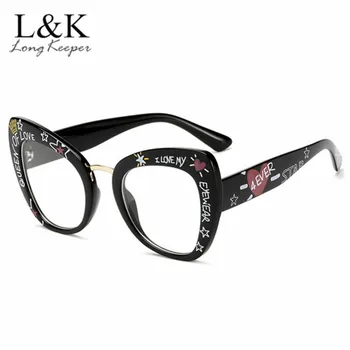 Büyük Retro Kedi Göz Gözlük Çerçeve Optik okuma gözlüğü Vintage Gözlük Erkekler Mektup Gözlük Çerçeveleri Óculos De Grau Feminino