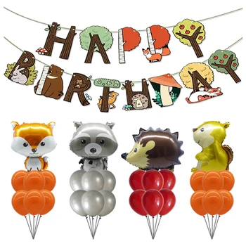 Hayvan Folyo Balonlar Doğum Günü Woodland Orman Tema Parti Dekor helyum balonları Tilki Kirpi Sincap Rakun Bebek Duş Afiş