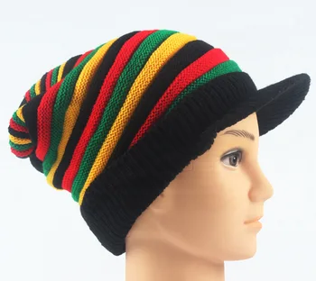Kış Erkek Kadın Çizgili Rasta Kırmızı Sarı Yeşil Bob Marley Reggae Moda Yeni Yün Gökkuşağı Bere Jamaikalı Bonnet Skullies Caps