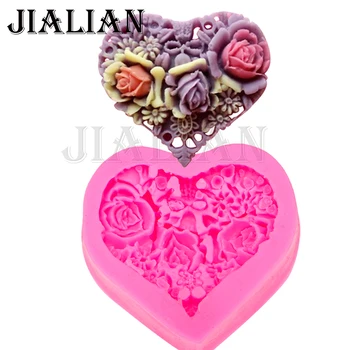 Kalp şekilli güller sabun kalıp çikolata düğün DIY fondan pişirme kek dekorasyon araçları Çiçekler silikon kalıp T0085