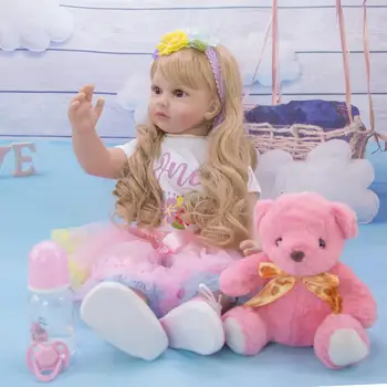 Silikon Yeniden Doğmuş Bebek Bebek 60cm Silikon Vinil Yeniden Doğmuş Bebek oyuncak bebekler Kız Bebekler İçin Yumuşak Vücut El Yapımı Gerçekçi Uzun Saç Oyuncak