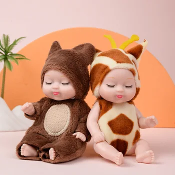 1 Adet Sevimli Hayvan Bebek Bebek 3.5 inç Geyik / Arı / Ayı Uyku Bebek Simüle Yeniden Doğmuş Bebek Bebek çocuk Oyuncak Giysileri ile