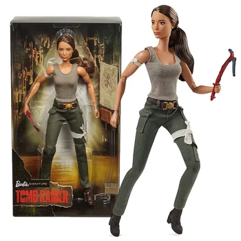 Kızlar için Barbie Bebek İmza Lara Croft: Tomb Raider koleksiyon versiyonu Prenses Tahsil Bebek Oyuncak Doğum günü Hediyesi FJH53