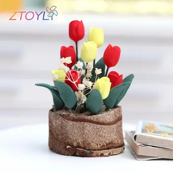 1: 12 Evcilik Minyatür Saksı Bitkileri Renkli Laleler Bitki Çiçek Saksı Bitkileri Modeli Bahçe Oturma Sahne Dekor Oyuncak