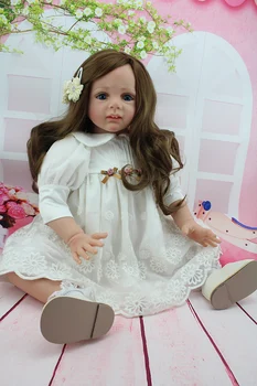 60 CM Uzun Saç Mavi Gözler Kız Oyuncaklar Silikon Reborn Bebekler Oyuncaklar 24 inç Gerçek Yumuşak Beyaz Elbise Çocuk Noel doğum günü hediyesi