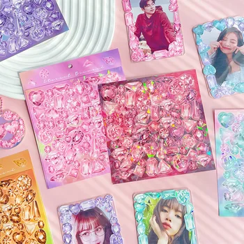 Renkli Elmas Lazer Idol Kartı Sticker Sevimli Malzeme Dekorasyon Makaleleri Kore Kawaii Sticker Mutlu Planlama Hatıra Defteri 