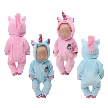 Tek Parça Kawaii 43cm Bebek Giysileri Yenidoğan Pembe Unicorn Seti Mavi Tulum Pijama bebek oyuncakları ABD için 18 İnç Kız Bebek