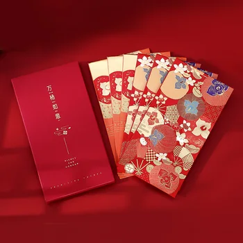 MOHAMM 6 ADET Çin Yeni Yılı Kırmızı Zarflar Bronzlaşmaya Desen Şanslı Para Cebi Bahar Festivali Hong Bao Hediye