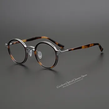 Japon El Yapımı Gözlük Retro Yuvarlak Gözlük Çerçevesi Erkekler Ve Kadınlar İçin Optik Titanyum Ultra Hafif Reçete Miyopi Gözlük