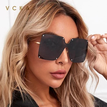 VCKA Siyam Kare Büyük Boy Güneş Kadınlar 2020 Lüks Marka UV400 Yüksek Kaliteli metal Çerçevesiz güneş gözlüğü Zonnebril Dames