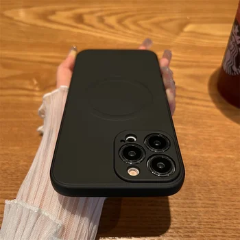 Lüks Magsafe İçin Manyetik Kablosuz Şarj Kare Kılıf iPhone 14 13 12 11 Pro Max Darbeye Dayanıklı Şeker Sıvı Silikon Kapak