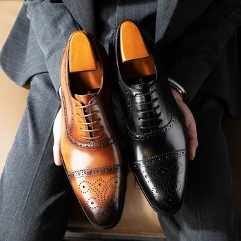 Hakiki Deri Resmi Konfor Ayakkabı Erkekler Lace Up Siyah Kahverengi Orijinal erkek Elbise Ayakkabı Düğün Moda Oxford Ayakkabı Adam