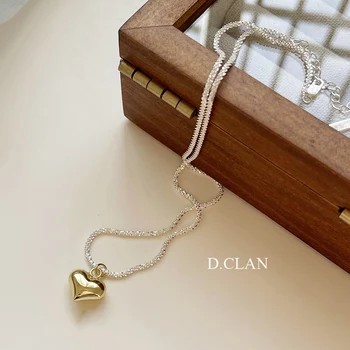D. CLAN 925 Gümüş Köpüklü İtalya Tarzı Zincir Kalp Kolye İstifleme Kolye Moda Güzel Takı doğum günü hediyesi Kadın Arkadaş