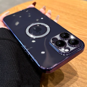 Lüks Kaplama Glitter Elmas Durumda iPhone 14 13 12 11 Pro Max Artı Kız Kadınlar Şeffaf Yumuşak Silikon Lens Koruyucu Kapak