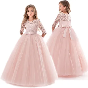 Genç Kız Elbise Yaz çocuk giyim Parti Zarif Prenses Uzun Tül Bebek Kız Çocuklar Dantel Düğün Töreni Elbiseler