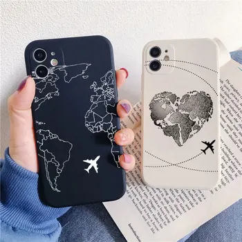 dünya Haritası çift Uçaklar Telefon Kılıfı için iPhone 13 11 Pro XR X Xs Max 7 6s 6 Artı 12 mini Yumuşak Silikon Kılıflar Beyaz Siyah Kapak
