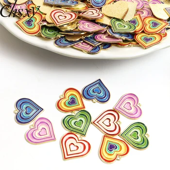 8 adet Çok Renkli Kalpler Charms Emaye Kolye Dıy Takı Yapma Aksesuarları El Yapımı Bulma Küpe Anahtarlık kolye