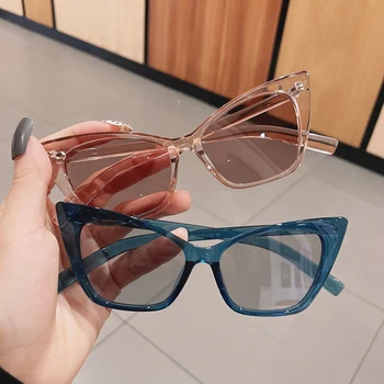 SO & EI Moda Kedi Gözü Kadın Güneş Gözlüğü Retro Mavi Açık Gri Gözlük Erkekler Trend Shades UV400 Üçgen güneş gözlüğü