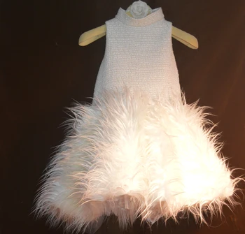 El yapımı Bayram kürk tüy elbise Bebek Dantel Elbise Prenses Kabarık Maxi Payetli yün Elbise Kız Tül Kostümleri Düğün Doğum Günü