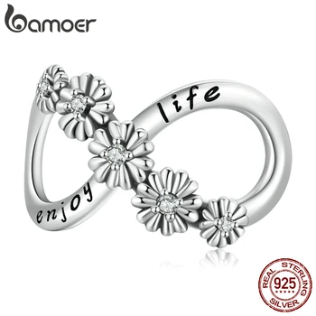 bamoer 925 Ayar Gümüş Infinity Çiçekler Charm Bilezik için Sonsuz Aşk Boncuk Kadınlar için DIY Güzel Takı Hayatın Tadını Çıkarın