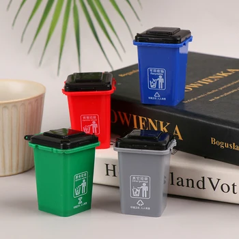 Çok Renkli Mini çöp kutuları Plastik Kağıt Çöp Kovası Tekerlekli çöp tenekesi Yaratıcı Ev Masası Kalem Organizatör Mutfak Depolama Kovası