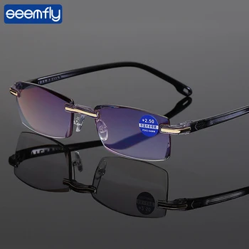 seemfly okuma gözlüğü Erkekler Anti Mavi ışınları Presbiyopi Gözlük Kadınlar Vintage Çerçevesiz Gözlük Diyoptri +1.0 1.5 2.0 2.5 3.0 3.5 4.0