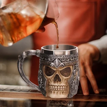 Retro Kafatası Ofis Kupa Paslanmaz Çelik Bira Bardağı Yaratıcı Viking çay bardağı Ev Cadılar Bayramı Pub Bar Dekorasyon