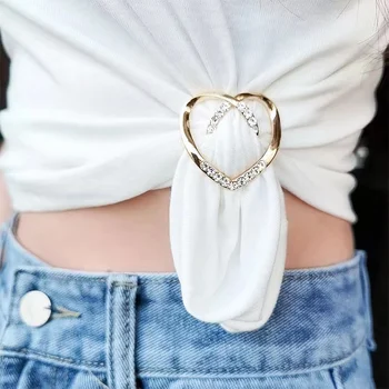 Yeni Moda Köşe Hem Bel Düğümlü Broş Kristal İnci Metal başörtüsü Eşarp Halka Düğme Gömlek T-shirt Sabit Toka Aksesuarları
