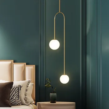 Basit Modern cam küre kolye ışıkları altın lineer tavan avize yatak odası oturma odası otel başucu asılı lambalar fikstür