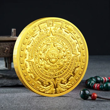 1 Adet Maya Aztek Takvimi Kehanet Kültür Altın Kaplama Meksika hatıra parası Koleksiyon