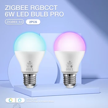 2 ADET Kısılabilir Gledopto 6W LED lamba ampulü Pro İle Uyumlu Zigbee 3.0 SmartThings Tuya APP Amazon Alexa Ses RF Uzaktan Kumanda
