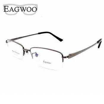 Saf Titanyum Gözlük Yarım Jant Optik Çerçeve Reçete Gözlük İş Gözlük Erkekler İçin gözlük İnce Tapınak 143mm