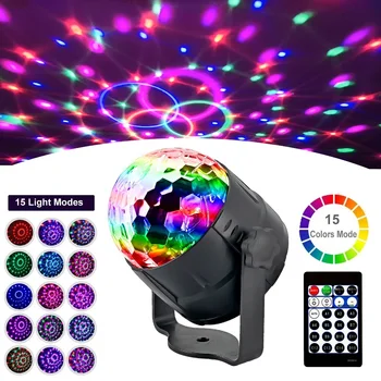 RGB LED disko topu ışık dönen ses parti ışıkları DJ sahne çakarlı lamba gece kulübü lazer projektör Bar lambası 15 renk kısılabilir