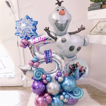 37 adet / takım Disney Dondurulmuş Tema Balon Olaf Kar Tanesi Alüminyum Film Balon çocuk 1st Doğum Günü Hava Globos Bebek Duş Süslemeleri