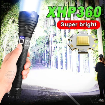 2022 Süper XHP360 Güçlü El Feneri şarj edilebilir meşale ışık Yüksek Güç LED el feneri 18650 XHP90. 2 Kamp Taktik Fener