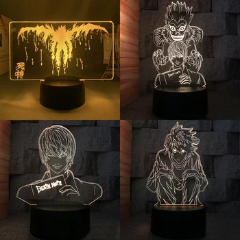Ölüm Notu 3d Led yatak odası için lamba Uyuz gece ışıkları Anime aksiyon figürü Odası Dekor Hediye Erkek Arkadaşı İçin Luces