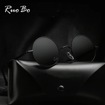 RUOBO Retro Polarize Yuvarlak Metal Çerçeve Güneş Gözlüğü Gözlük Erkekler ve Kadınlar Için Sürüş Balıkçılık Marka Tasarımcısı güneş gözlüğü UV400